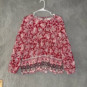 Knox Rose womens long sleeve blouse top pink paisley geometric boho keyh…